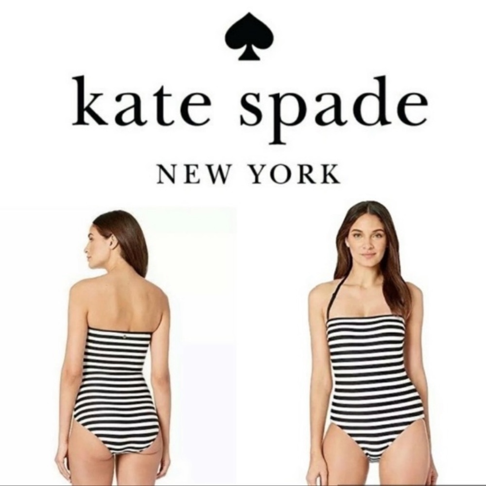 Kate Spade Striped off white/black swimsuit one piece sz XS